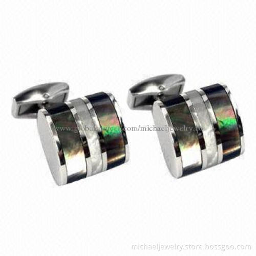Stainless steel cufflinks with onyx+MOP mosaic stone
